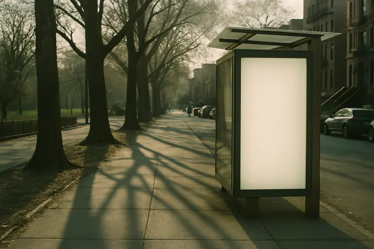 Bus shelter with a blank lit advertising panel