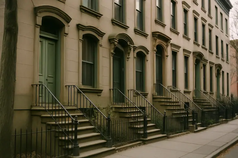 Row of brownstone doors and stoops